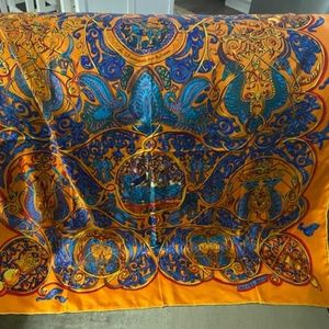 Gorgeous Hermes Annie Faivre Orange Silk La Charmante Aux Animeaux Scarf